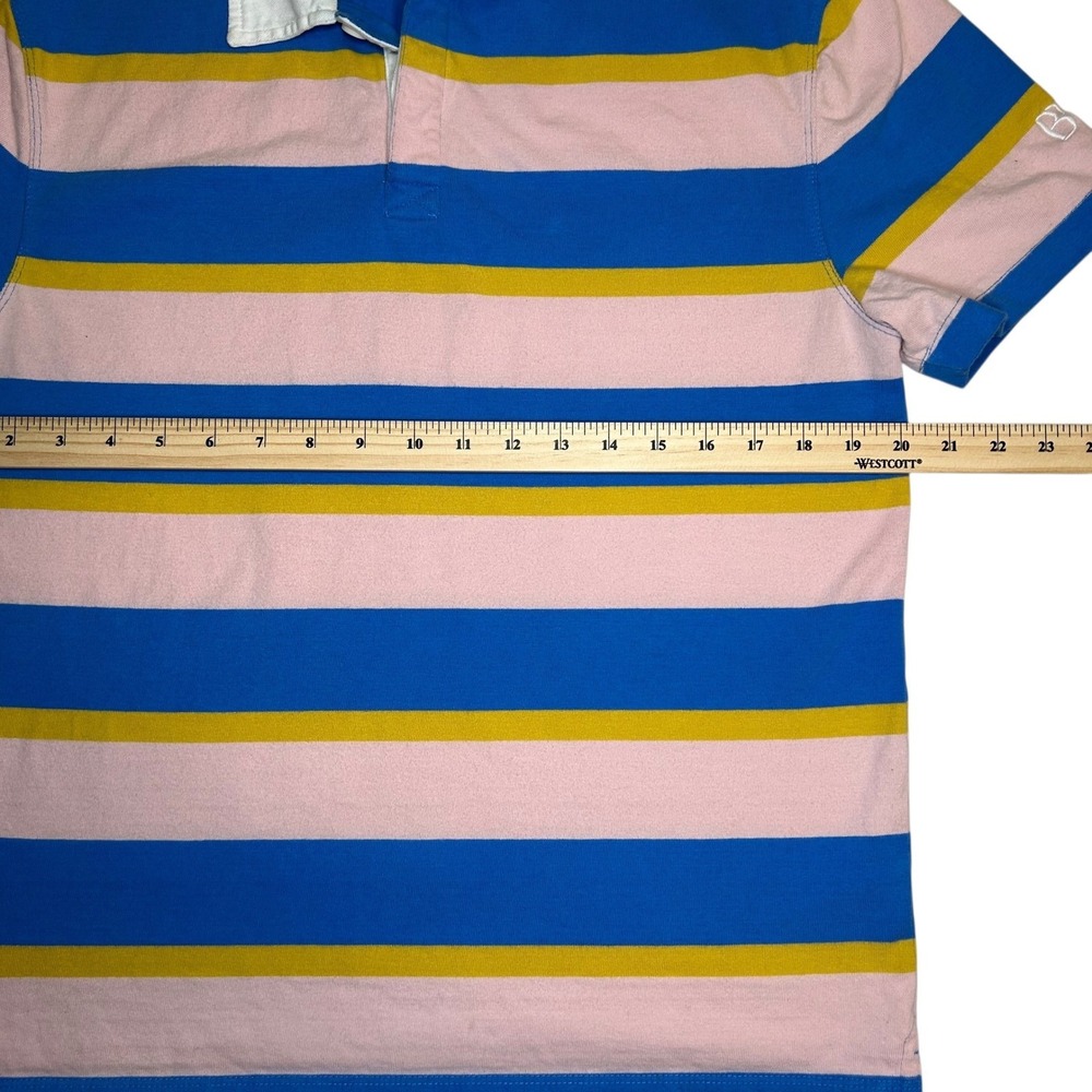 Banana Republic Rugby Polo Shirt Pink Blue Yellow Stripe Mens Size M - Picture 4 of 8